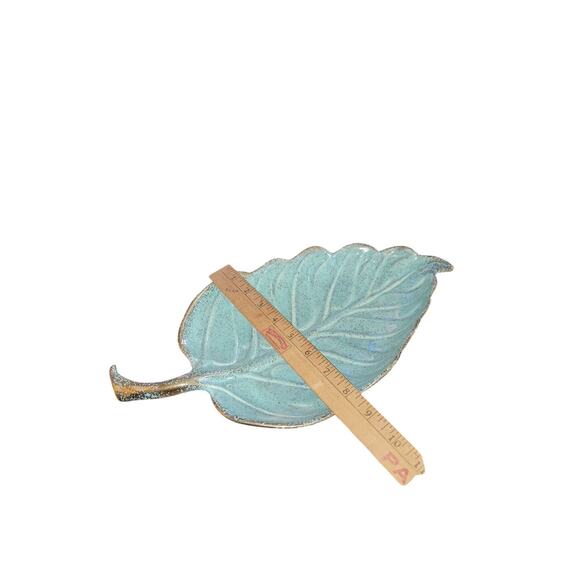 Vintage Mid Century Cali Pottery USA #358 Serving Tray Leaf Green - Picture 3 of 5